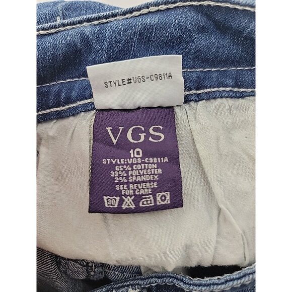 Vintage Women's VGS Sz 10 Blue Denim Jeans Capri Y2K Embroidered Dark Wash - Picture 9 of 9